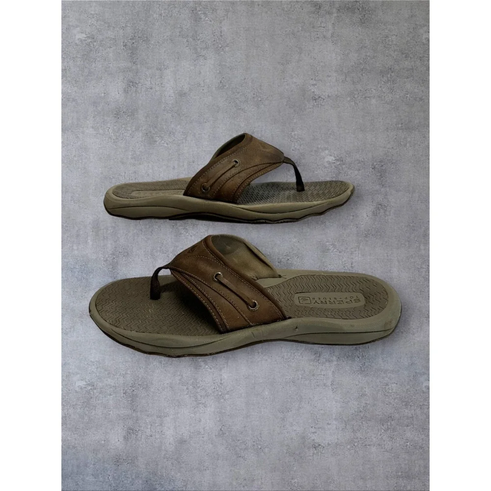 Sperry Top-Sider Thong Sandals Mens 9 Brown STS18178 Leather Flip Flops